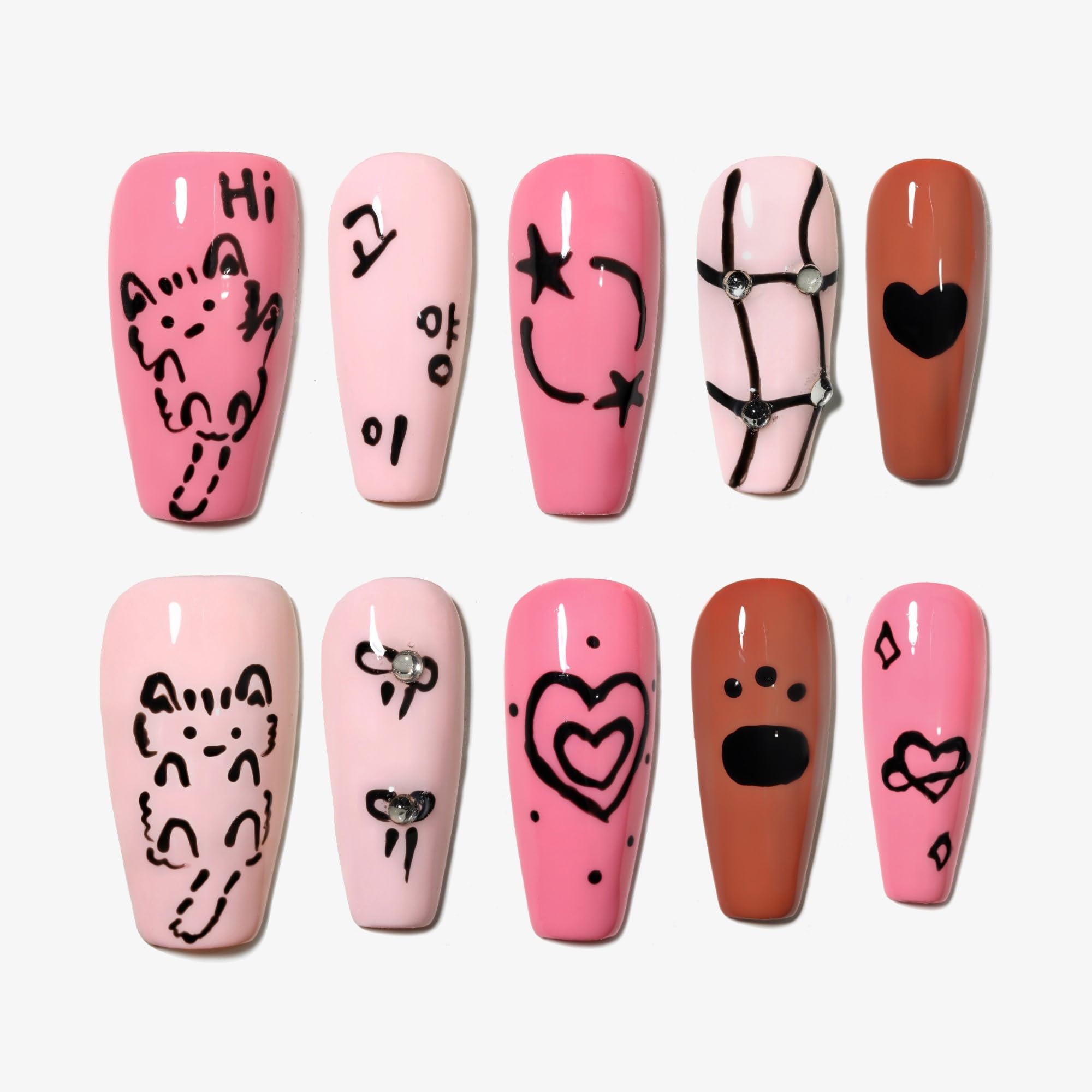 Sun&Beam Nails Handmade Press-on Long Coffin Ballerina Red White Black Silver Glam Halloween Ombre Design Fashion False Nail Tips 10 Pcs Set (#189 M) — view 31