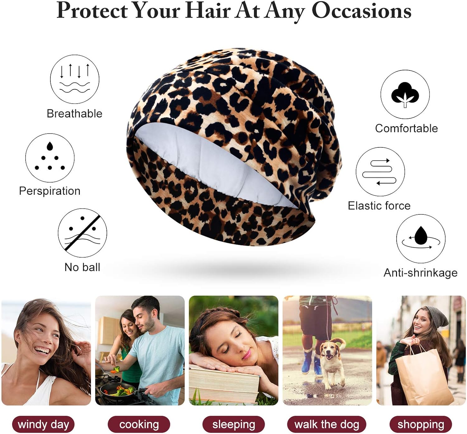 2 Pieces Sleep Caps, Satin Lined Sleeping Beanie Hat Bonnet Hair Cover Night Hair Cap for Women