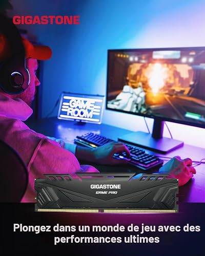 【DDR4 RAM】GIGASTONE Game PRO 64GB Kit (4x16GB) DDR4 3200MHz PC4-25600 CL 16-18-18-40 Intel XMP 2.0 AMD Ryzen 1.35V UDIMM 288 Pin Unbuffered Non ECC High Performance Gaming Desktop Memory - Black - 3