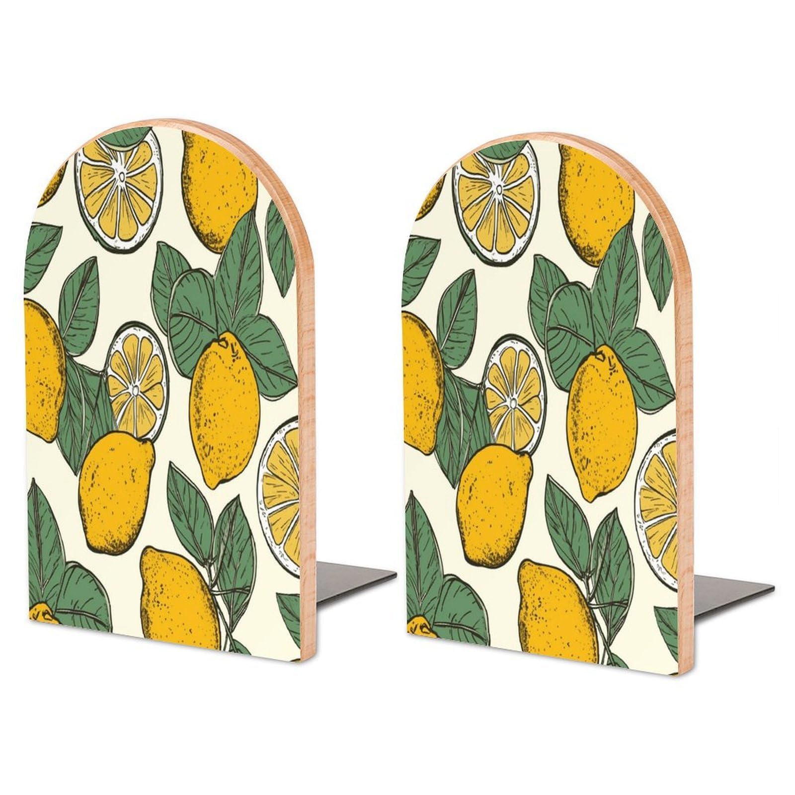 Serre-livres antidérapant en bois motif citron pour stopper la chute des livres