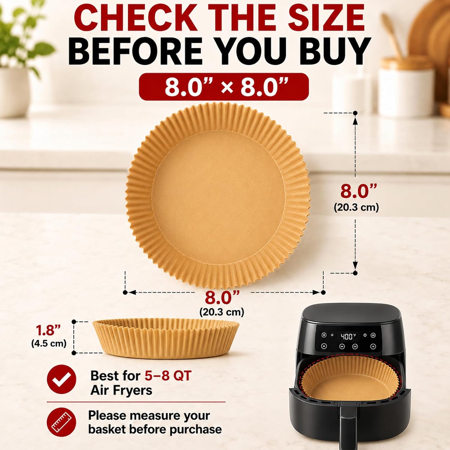 8" Round Air Fryer Liners Disposable, 100 PCS Air Fryer Paper Liners
