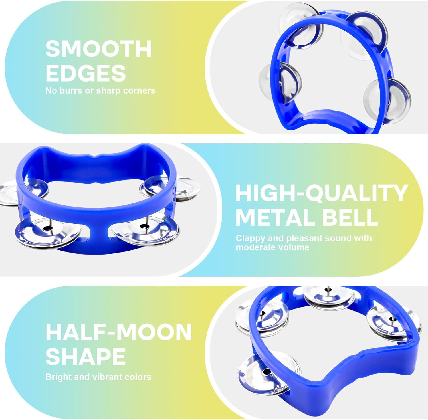 36 Pack Colorful Tambourine for Kids Adult Plastic Handheld Tambourine Musical Instruments with 4 Metal Jingles for Classroom, Preschool, Family Band and Party Supplies