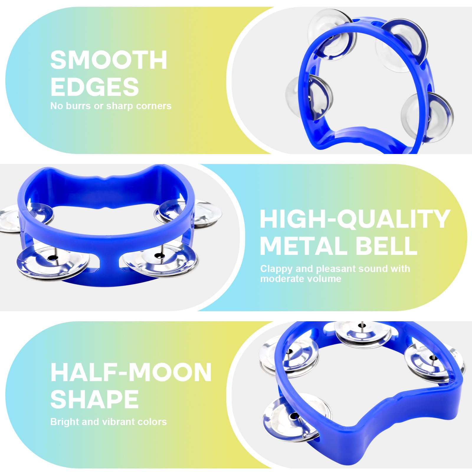 Lot de 18 tambourins colorés en plastique pour enfants et adultes avec 4 grelots en métal pour salle de classe, préscolaire, groupe familial et fournitures de fête