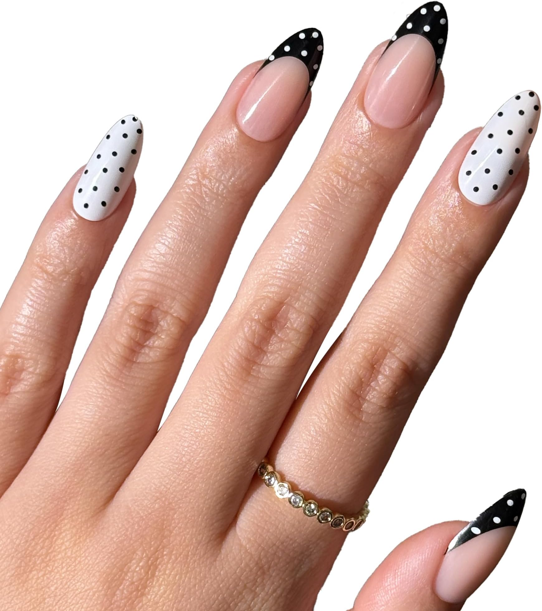 Black and White Polka Dot Press On Nails, Medium Almond, 30ct
