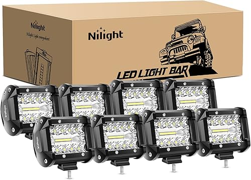 Nilight 8 unidades de cápsulas LED de 4 pulgadas 60 W de triple fila de inundación Combo de barra de luz de 6000 lm, luces antiniebla de conducción Nilight 8 unidades de cápsulas LED de 4 pulgadas 60 W de triple fila de inundación Combo de barra de luz de 6000 lm, luces antiniebla de conducción
