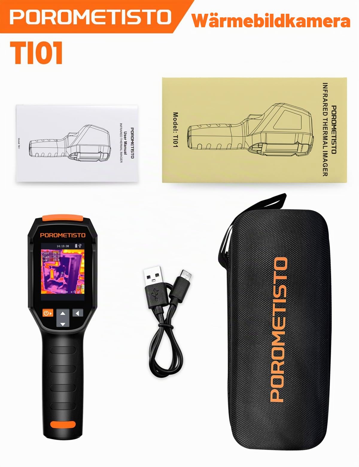 Professionelle Wärmebildkamera Handheld, 240 x 240 Wärmebildauflösung, 25Hz, -20°C bis 550°C, 15 Farbpaletten, mit Emissionsgrad-Anpassung & Laserpointer, für HVAC, Hausinspektion