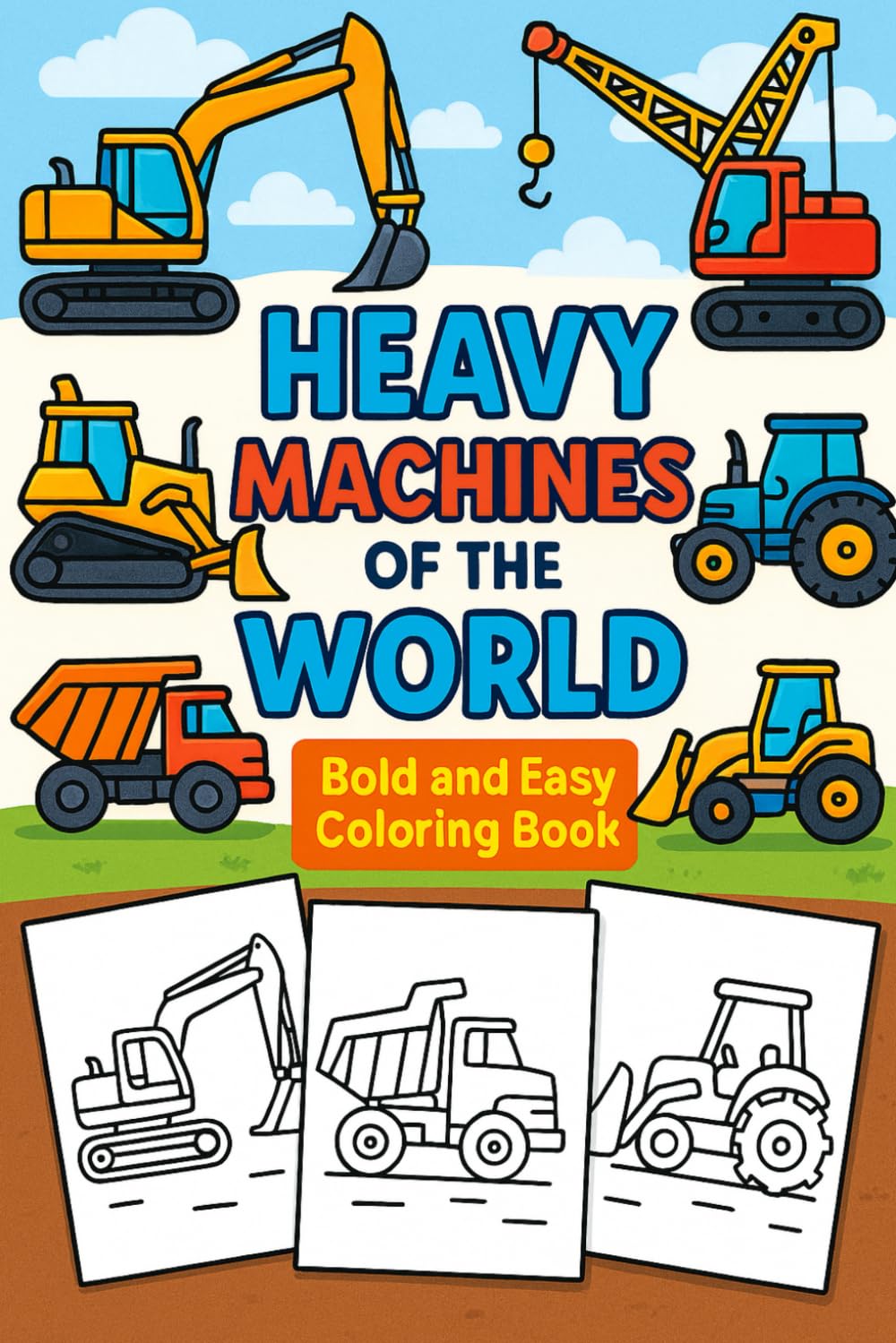 Heavy Machines of the World Bold and Easy Coloring Book: Simple Big Vehicles Coloring Pages for Kids Ages 3–8 | Construction, Mining, Farm & ... and Relaxing Coloring for Kids and Beginners