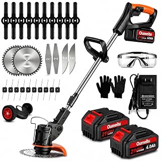 21V Akku Rasentrimmer, 2 x4,0Ah Akku und Ladegerät, 2 in 1 Elektrischer Freischneider/Rasentrimmer mit Akku, Leichter Rasenkantenschneider mit, 5 Messerarten für Rasen, Garten - Amazon product rated Grade A