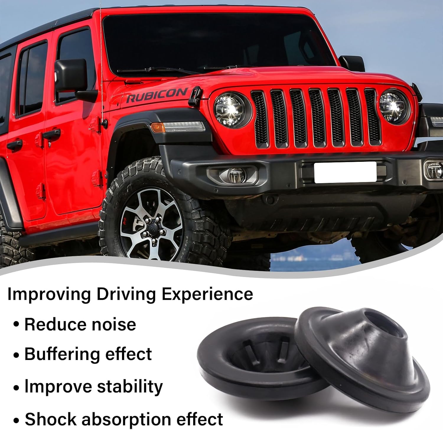 Rear Coil Spring Insulators, Rear Upper Coil Spring Isolators Compatible with 2007-2018 Jeep Wrangler JK JKU, Rubber Insulators, Stock Height, 2 Pcs