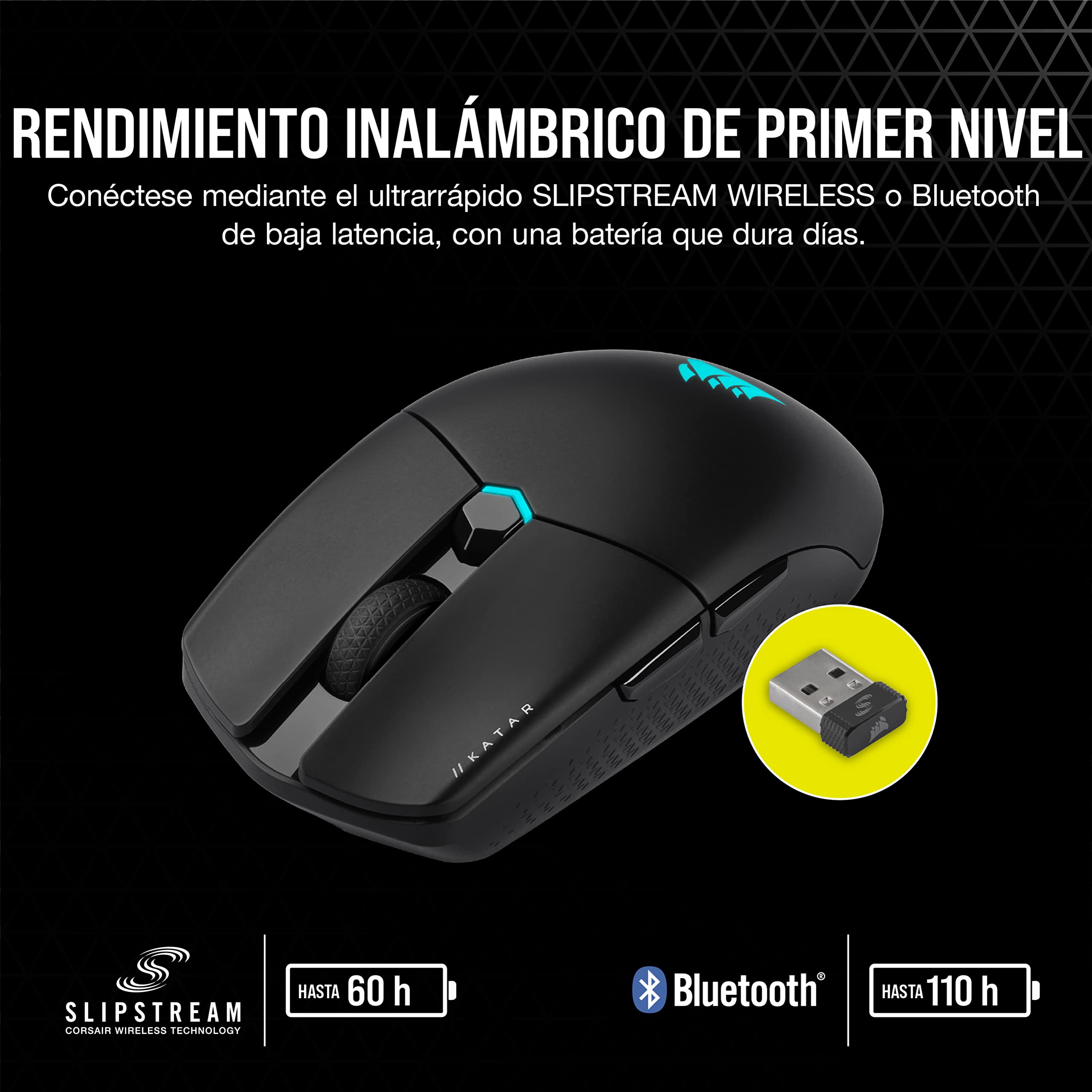 CORSAIR KATAR ELITE WIRELESS Ratón Ultraligero para Juegos FPS - Negro | 26,000 DPI, Forma Simétrica Compacta, Hasta 110 Horas de Batería, Compatible con iCUE, PC, PS5, PS4, Xbox