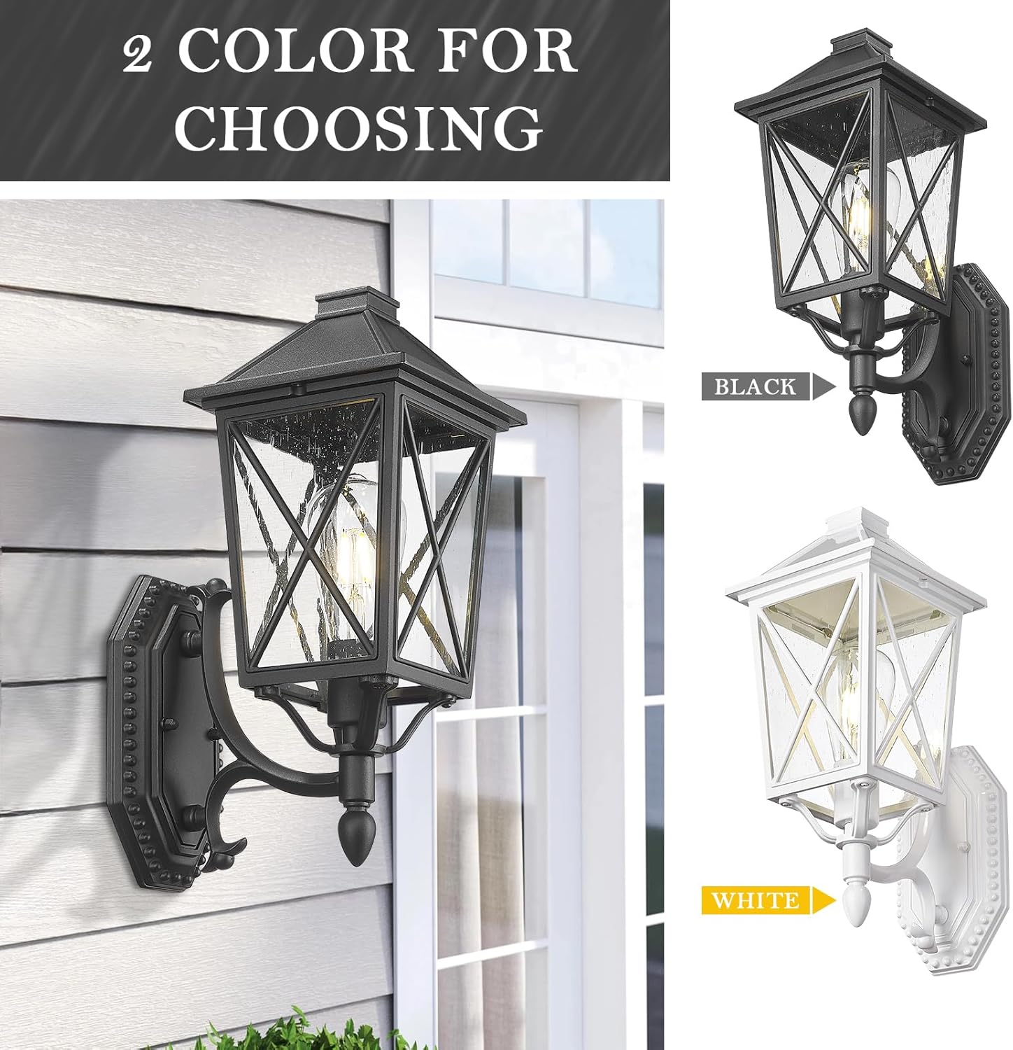 Darkaway Outdoor Wall Light Fixture,2pcs Outside Porch Lights Wall Mounted Seeded Glass Exterior Waterproof Lantern Modern E26 Socket Wall Sconce Lighting for Front Door Yard Patio