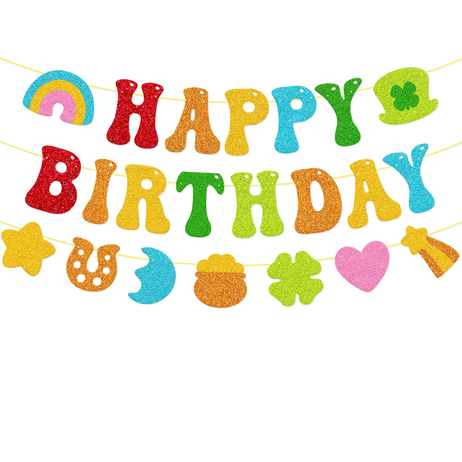 St.Patrick's Day Birthday Banner Lucky Bday Decoration Rainbow 1st Party Backdrop Shamrock Baby Shower Garland Irish Day Celebration Decor