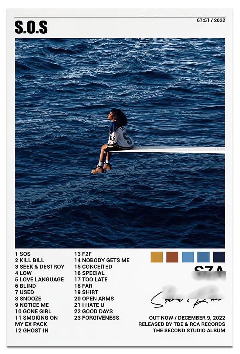 Sza Poster Sos Album Posters Canvas Wall Art R&B Pop Hip Hop Music Print Picture Landscape Paintings Room Aesthetic for Living Room Bedroom Decoration Wall Decor Unframe Style 16x24inch(40x60cm)