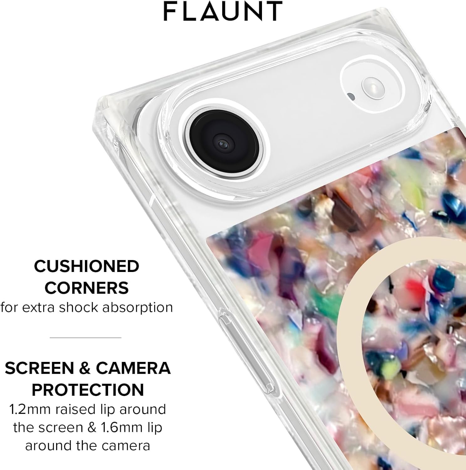FLAUNT Official Square Protective Case - Compatible with iPhone Air - Compatible with MagSafe & Wireless Charging - Drop-Tested & Shockproof - (Rainbow Confetti Tortoise Shell)