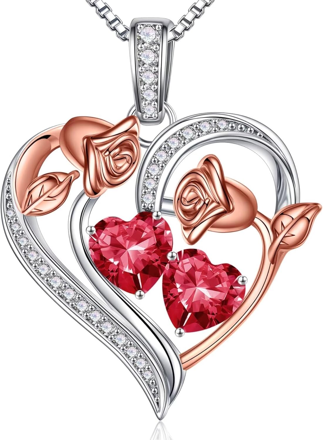 Iefil Valentines Day Gifts for Her - 925 Sterling Silver Rose Heart Necklace, Birthstone Jewelry, Anniversary Birthday Gifts for Wife Girlfriend Mom Daughter