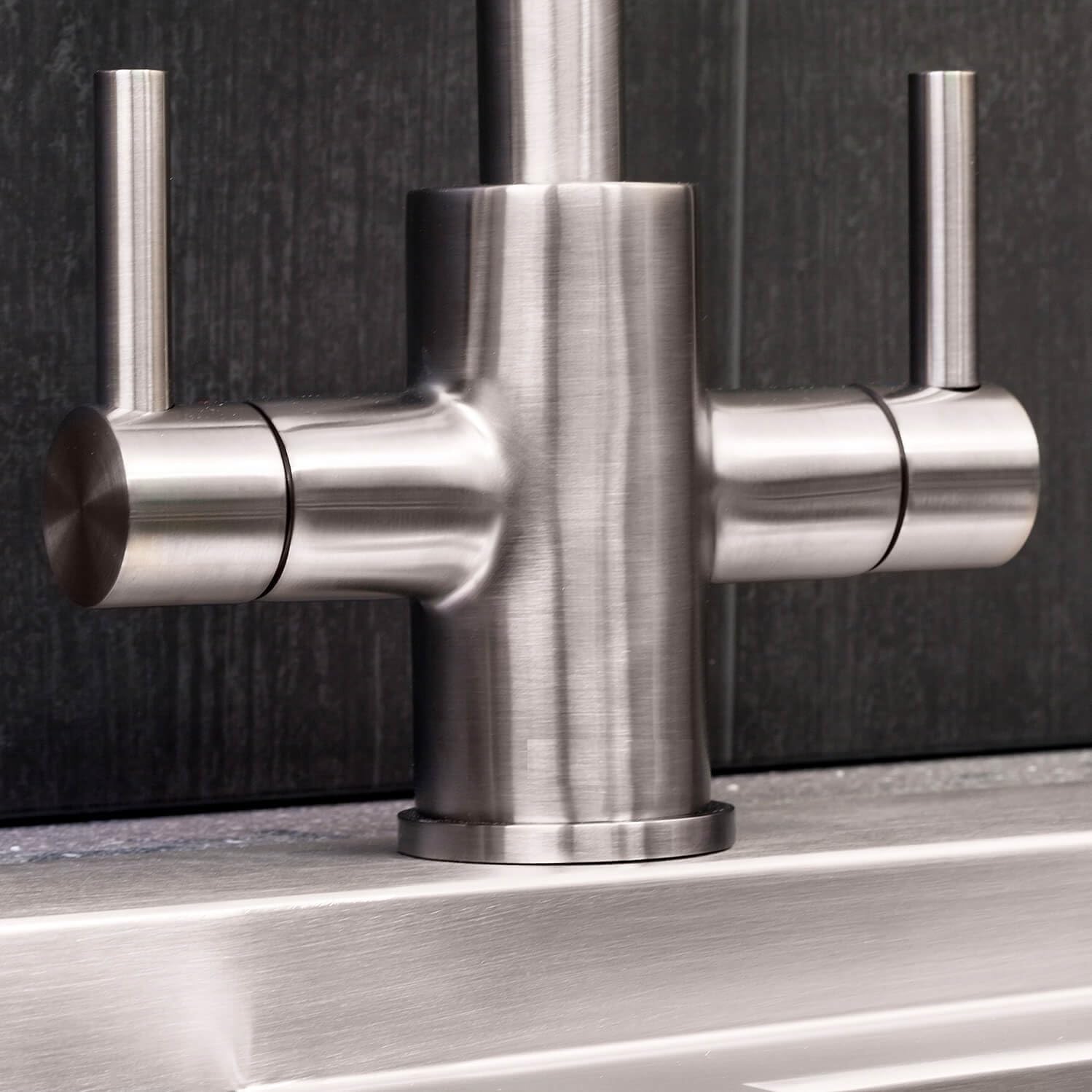 Corso Evolution Brushed Nickel Twin Lever Kitchen Mixer Tap - Image 2