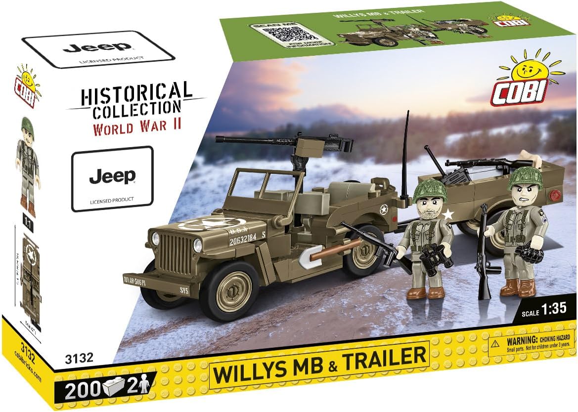 COBI Historical Collection Jeep Willys MB & Trailer Building Set, 200 Pieces