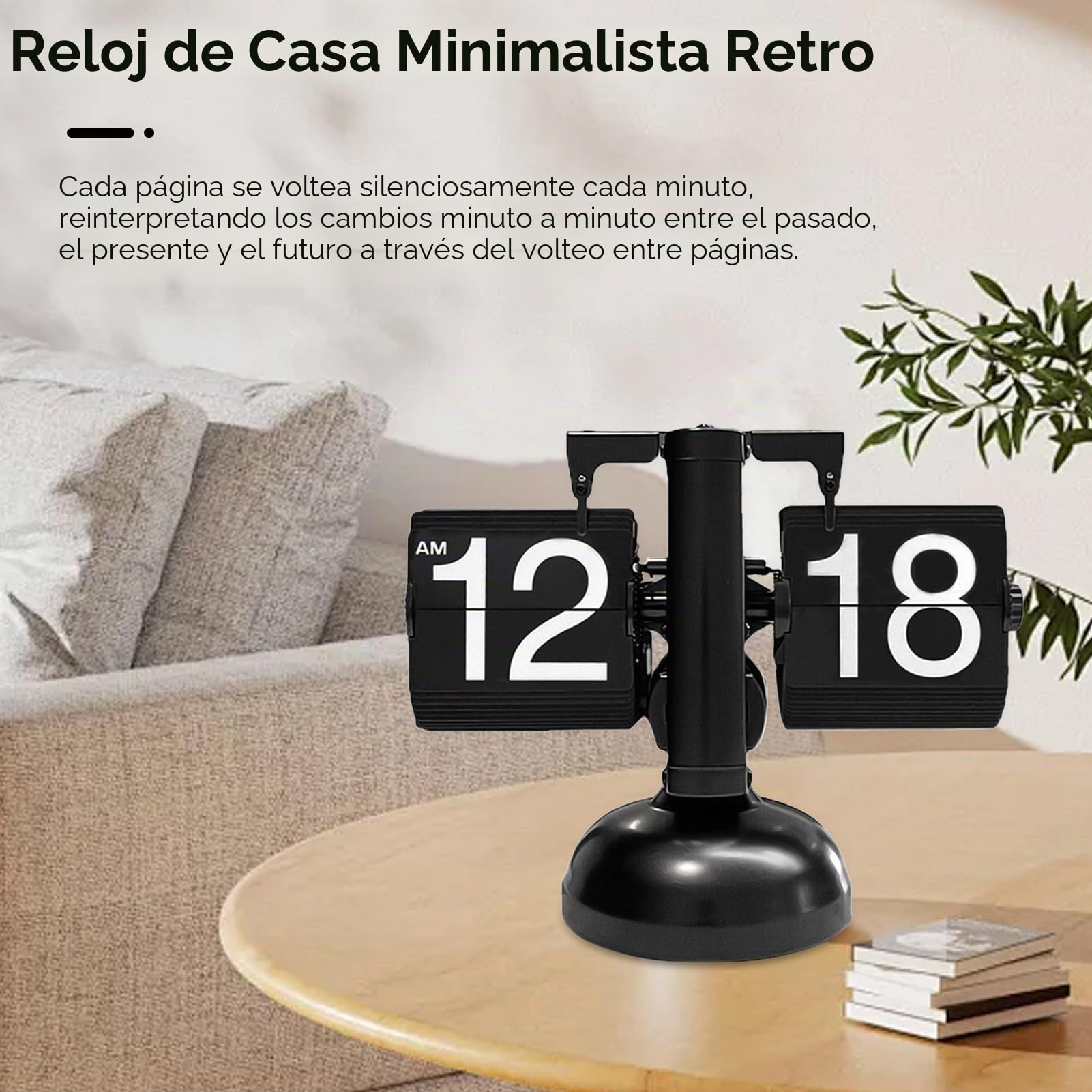 Cyrank Reloj Abatible Retro Mecánico Digital Moderno con Engranaje Interno Operado, Reloj Abatible Digital Retro Reloj De Escritorio Mecánico Silencioso Y Preciso Reloj para Mesita De Noche(Negro)