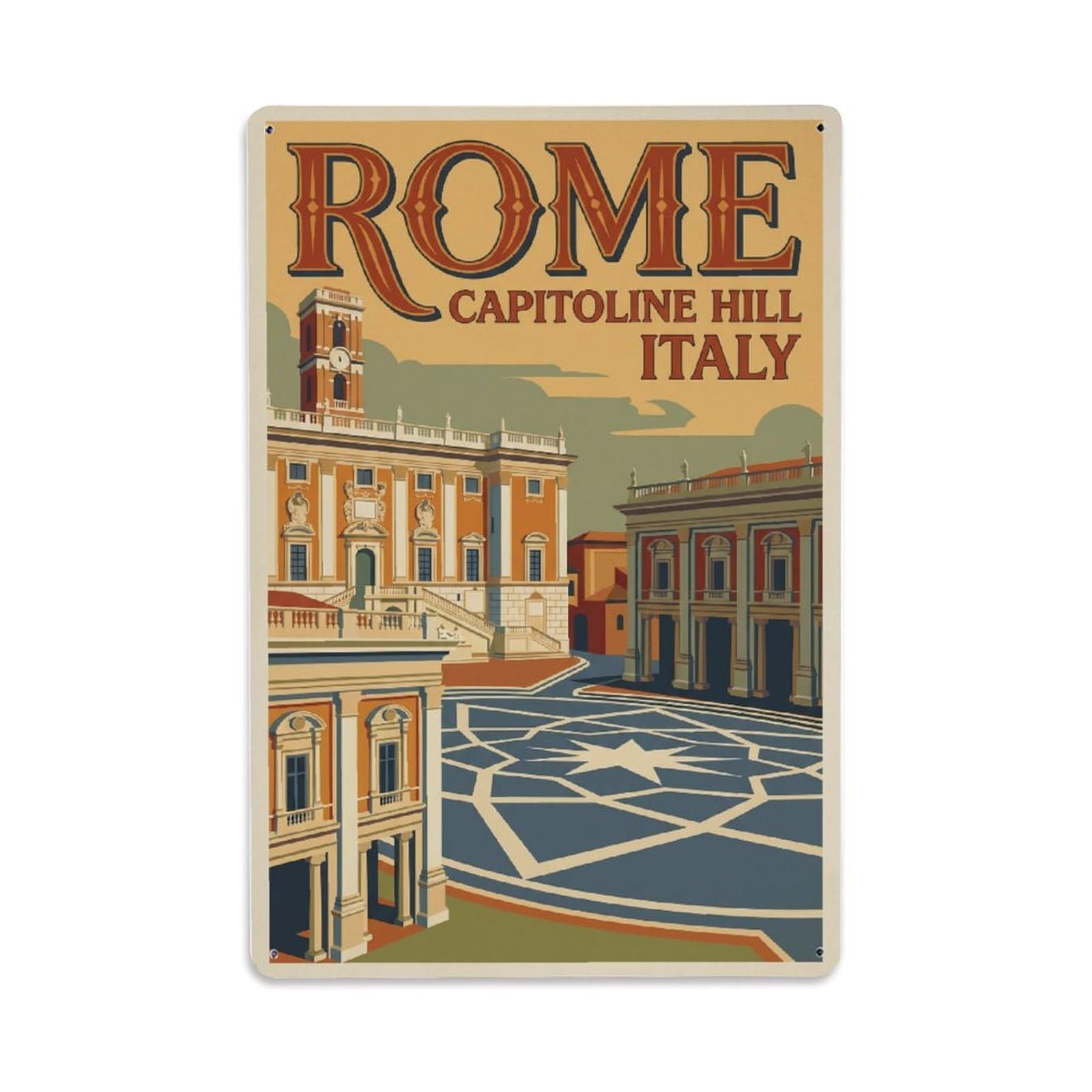 Vintage Travel Rome Capitoline Hill Museums Piazza Italy Metal Tin Sign Plaque Wall Decor for Cafe, Club Bar, Office, Home Garden Metal Poster 8x12Inch