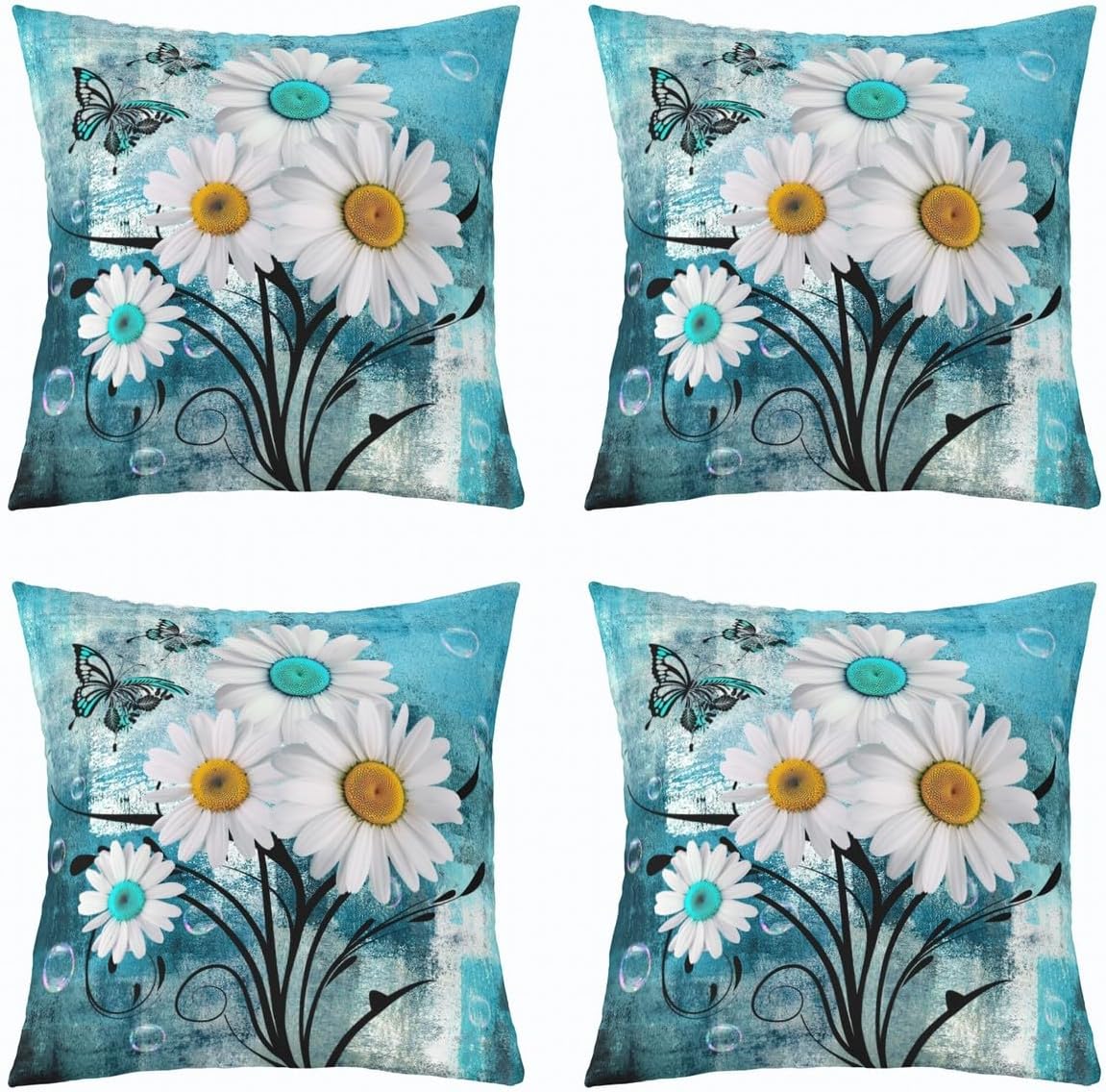 Ombre Watercolor Throw Pillow Covers for Girls Women,Blue Grey Oil Painting Pillow Covers,Rustic Rose Butterfly Floral Cushion Cases,Couples Anniversary Square Pillow Cases Office Decor,18x18 set of 4