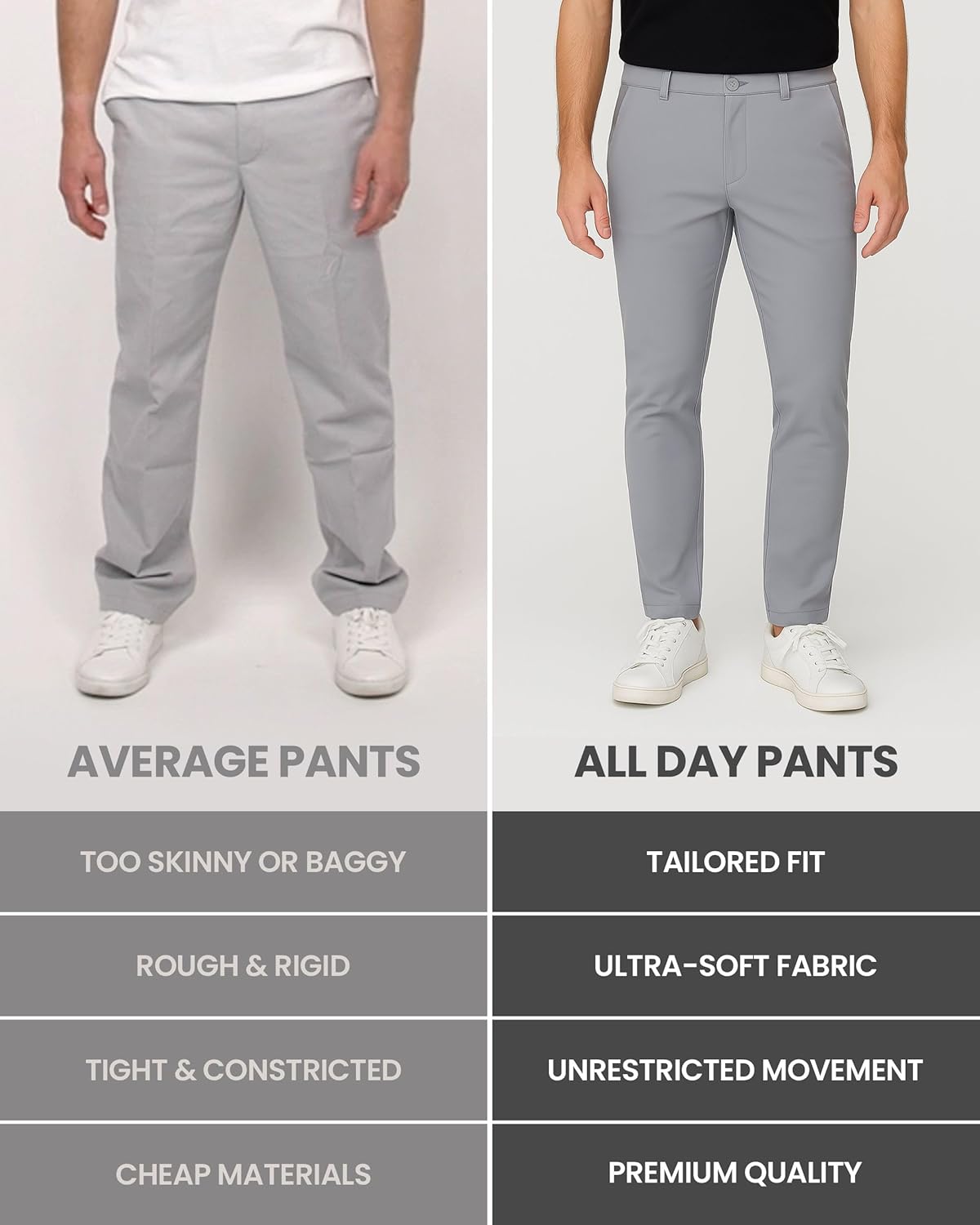 INTO THE AM Men's Casual Pants - Tapered Slim Fit Stretch Chinos Tech Travel Pants, Hidden Zipper Pocket, 30" & 33" Inseam - Image 5