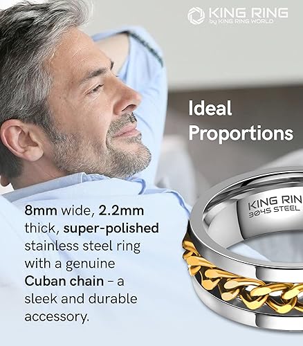 Vista 6 de King Ring Anillo giratorio de 0.315 pulgadas, anillo plano pulido fino para hombres y mujeres con cadena cubana, diseñado en Estados Unidos