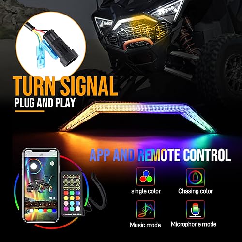 Miniatura 2 de RZR PRO - Luz de acento frontal con color de persecución, control remoto y Bluetooth, luz LED para parrilla central compatible con Polaris RZR PRO