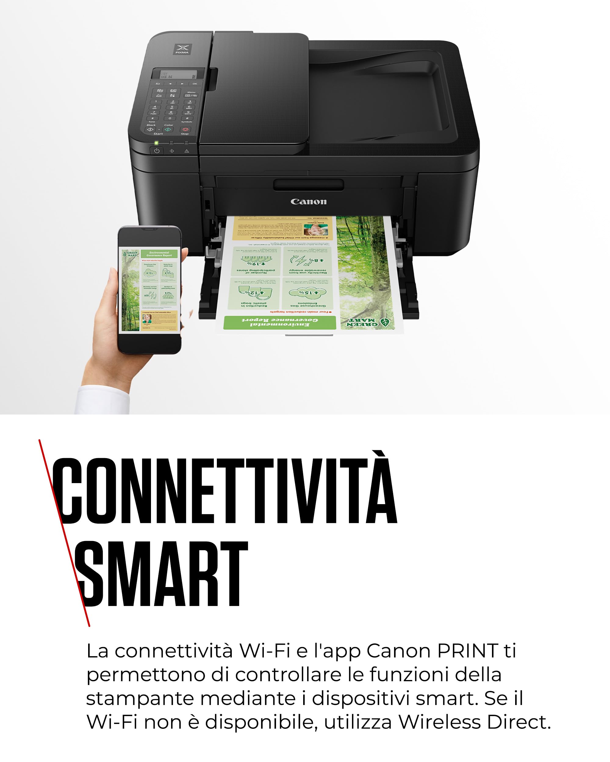 Canon PIXMA TR4750i - Stampante Wireless Multifunzione 4 in 1 - Stampa, Scansione, Copia, Fax - Fronte/Retro, ADF 20 Fogli, Stampa Foto Senza Bordi 4x6, Compatibile con PIXMA Print Plan, Nero