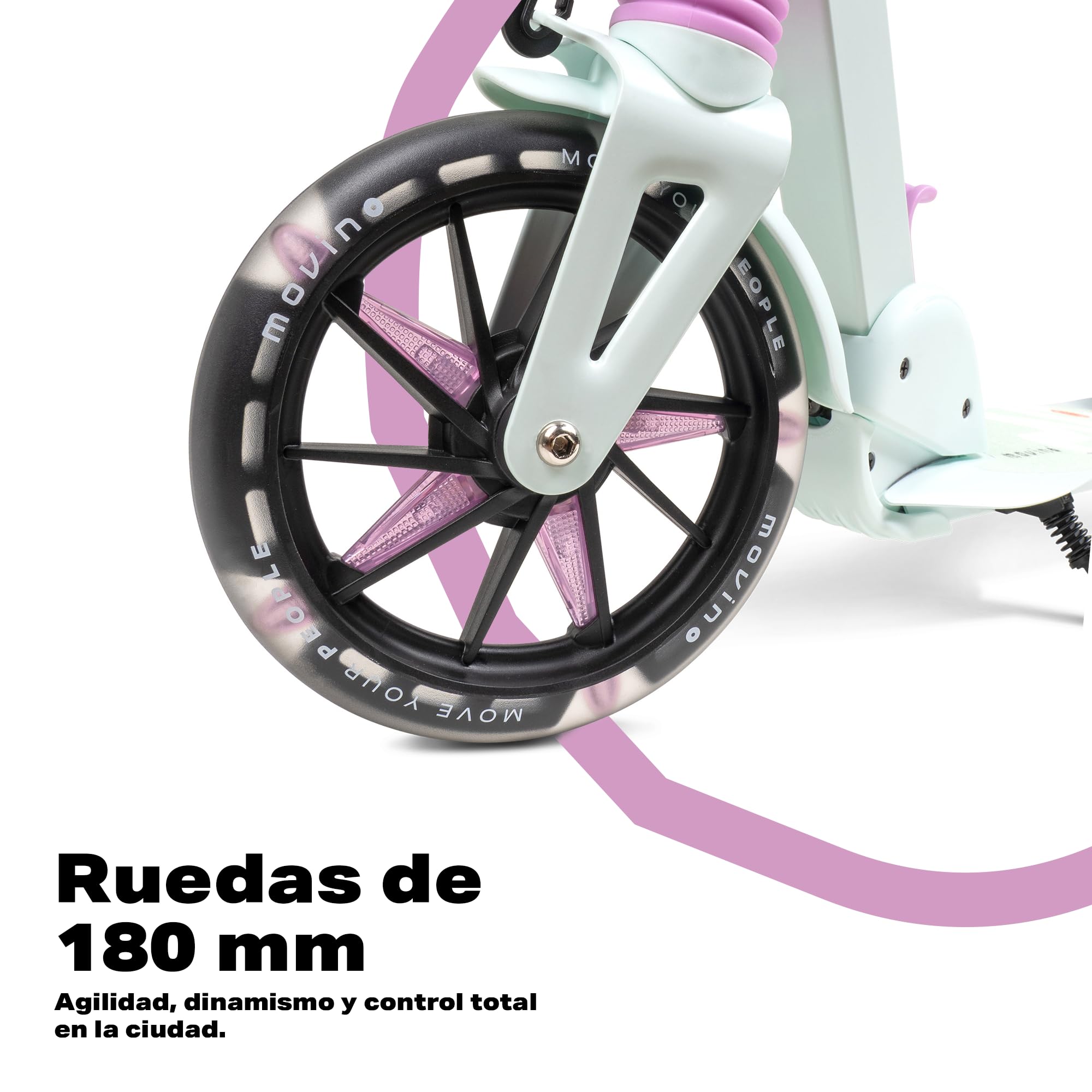 Movino Patinete para Niños Adultos y Adolescentes hasta 100 kg - Scooter Plegable Urbano - Ruedas LED Grandes 180 mm - Manillar Ajustable - City Light — view 7