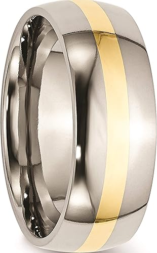 Vista 4 de Jewelry By Sweet Pea Acero inoxidable y banda pulida de 0.315 in con incrustaciones amarillas de 14 quilates (ancho 8), Metal