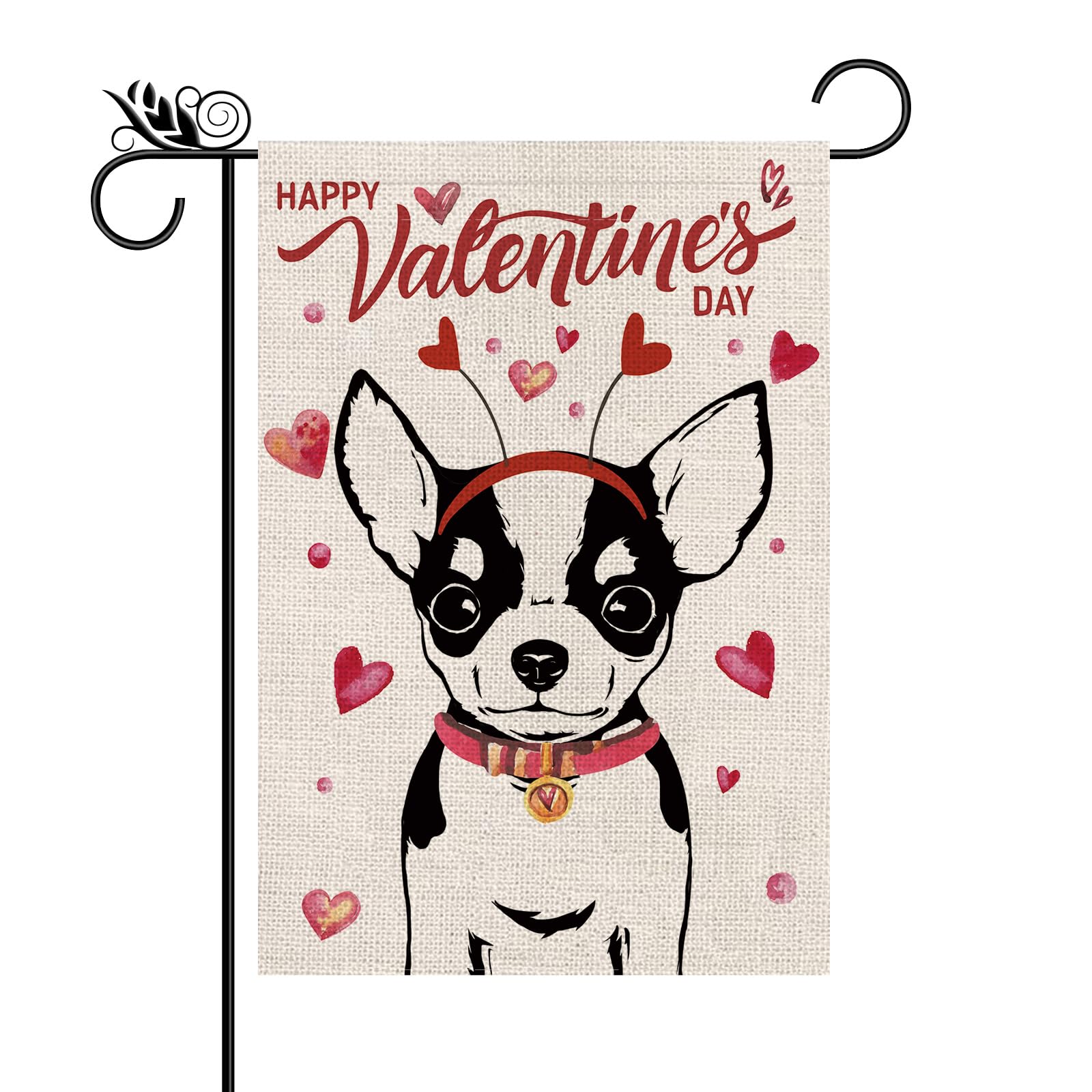 Garden Flag Valentine Chihuahua Dog Love Heart Anniversary Holiday Decorations Vertical Double Sided For Outside Yard Lawn Decor 12.5 x 18 Inch