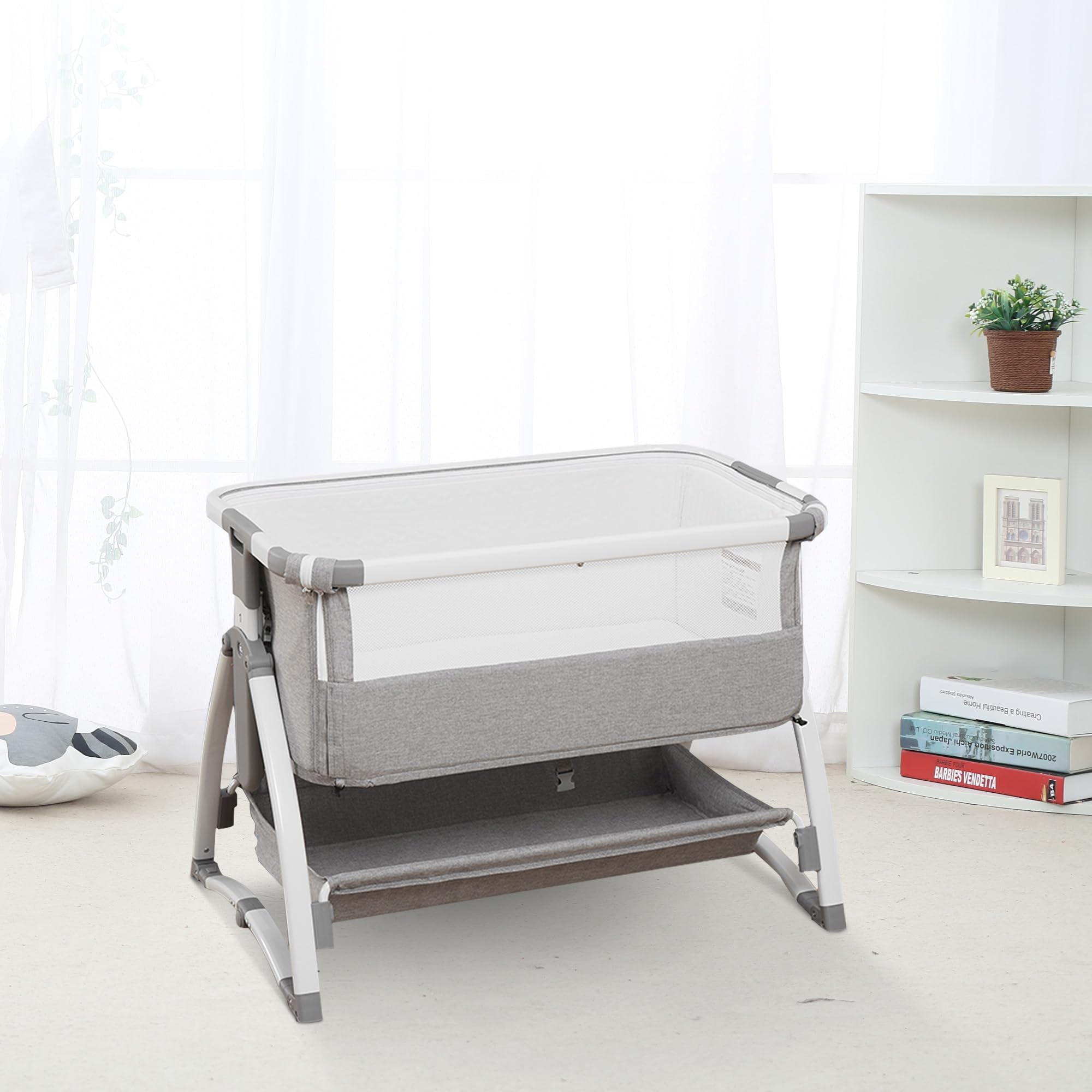 Berceau Bébé 4-en-1 Évolutif, Matelas Respirant 7 Positions Inclinaison Réglable, Fonction Bascule Silencieuse pour Cododo (0-36 Mois) - Housse de Transport Inclus