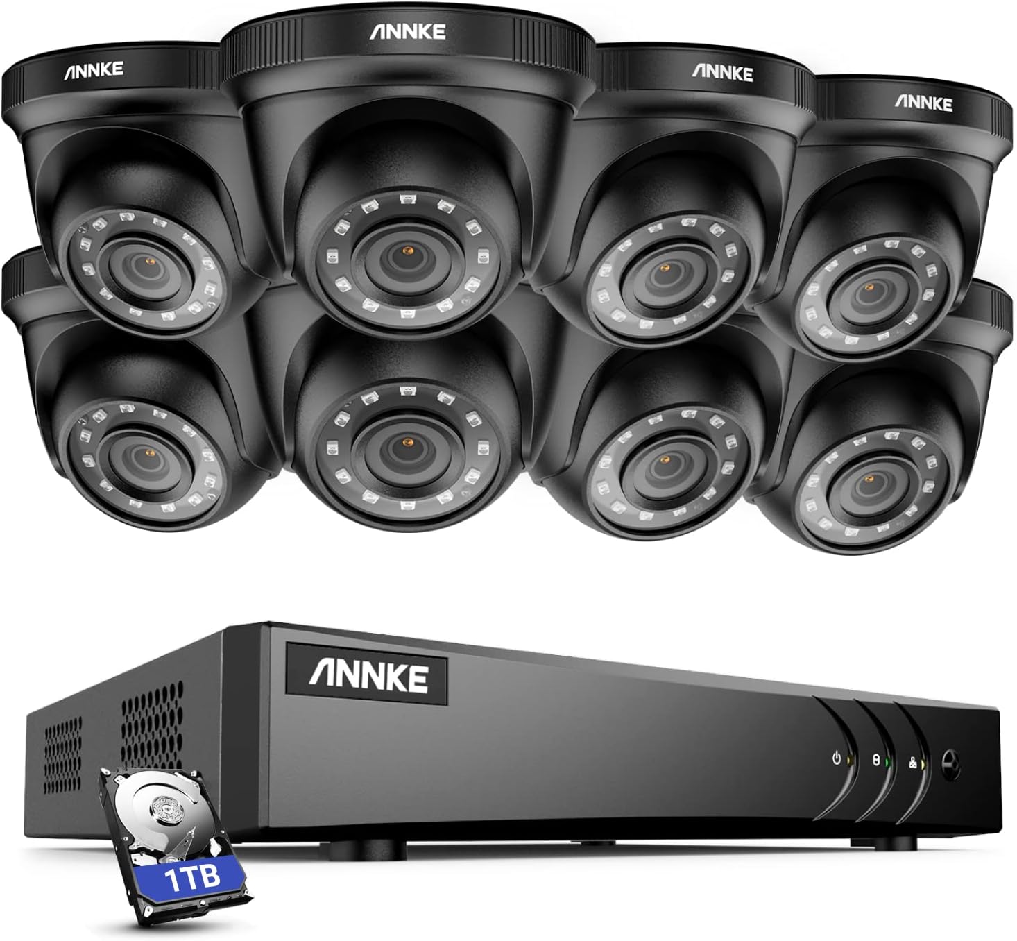 ANNKE Wired CCTV Security Camera Systems Outdoor, 8 Channel H.265+ DVR Recorder and 8×1080P IP66 Weatherproof HD-TVI Surveillance Cameras, Email Alert with Snapshots, Motion Detetion, 1TB Hard Drive