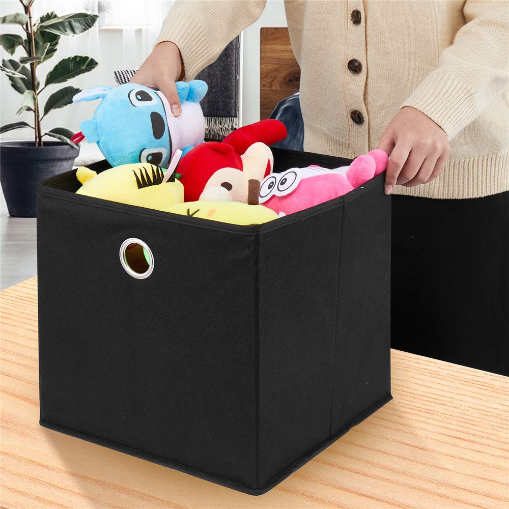 Black Storage Cube Bins 11x11x 11 Inch Cubes Organizer Storage Bins Foldable Fabric Strorage Boxes Collapsible Cubicle Storage Baskets Cloth Cube Inserts Storage Drawer for Cube Organizer QY-SC18-3