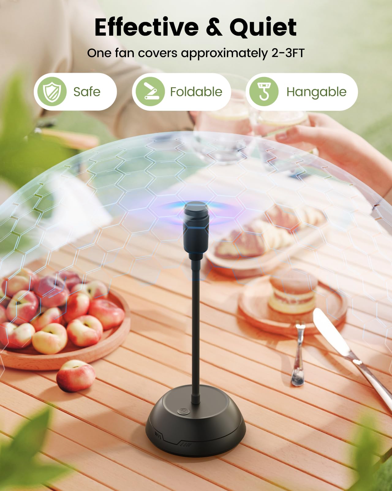 Paquete de 4 ventiladores de alimentos para mesa, alimentado por pilas AA, ventilador portátil con cuello de cisne flexible y cuchillas suaves, ventilador de mesa sin sonido para barbacoa 5