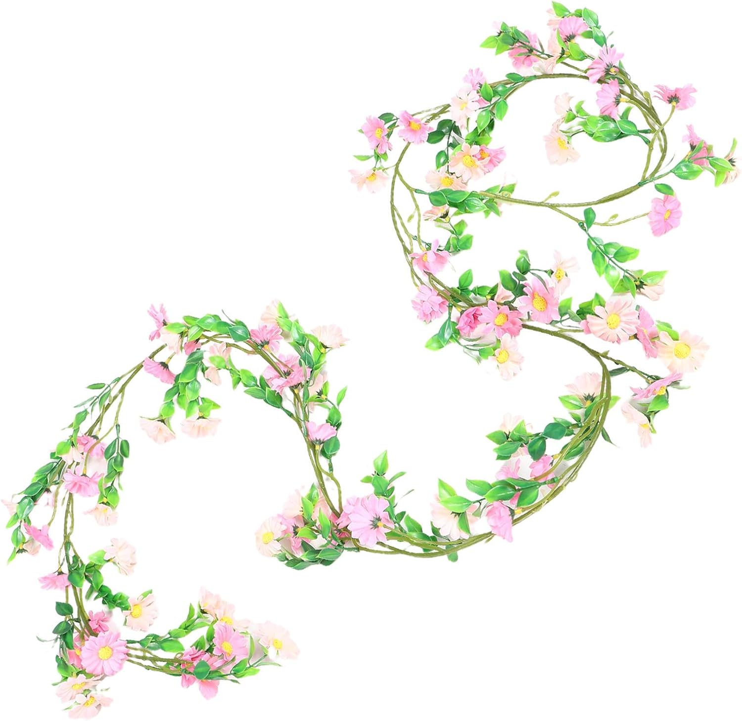 Ipetboom Realistic Pink Silk Daisy Flower Garland Vine for Home Balcony Pipe Decoration, Resistant to Fading Artificial Flower Vine with Plastic Stem for Wedding Arch Decorations
