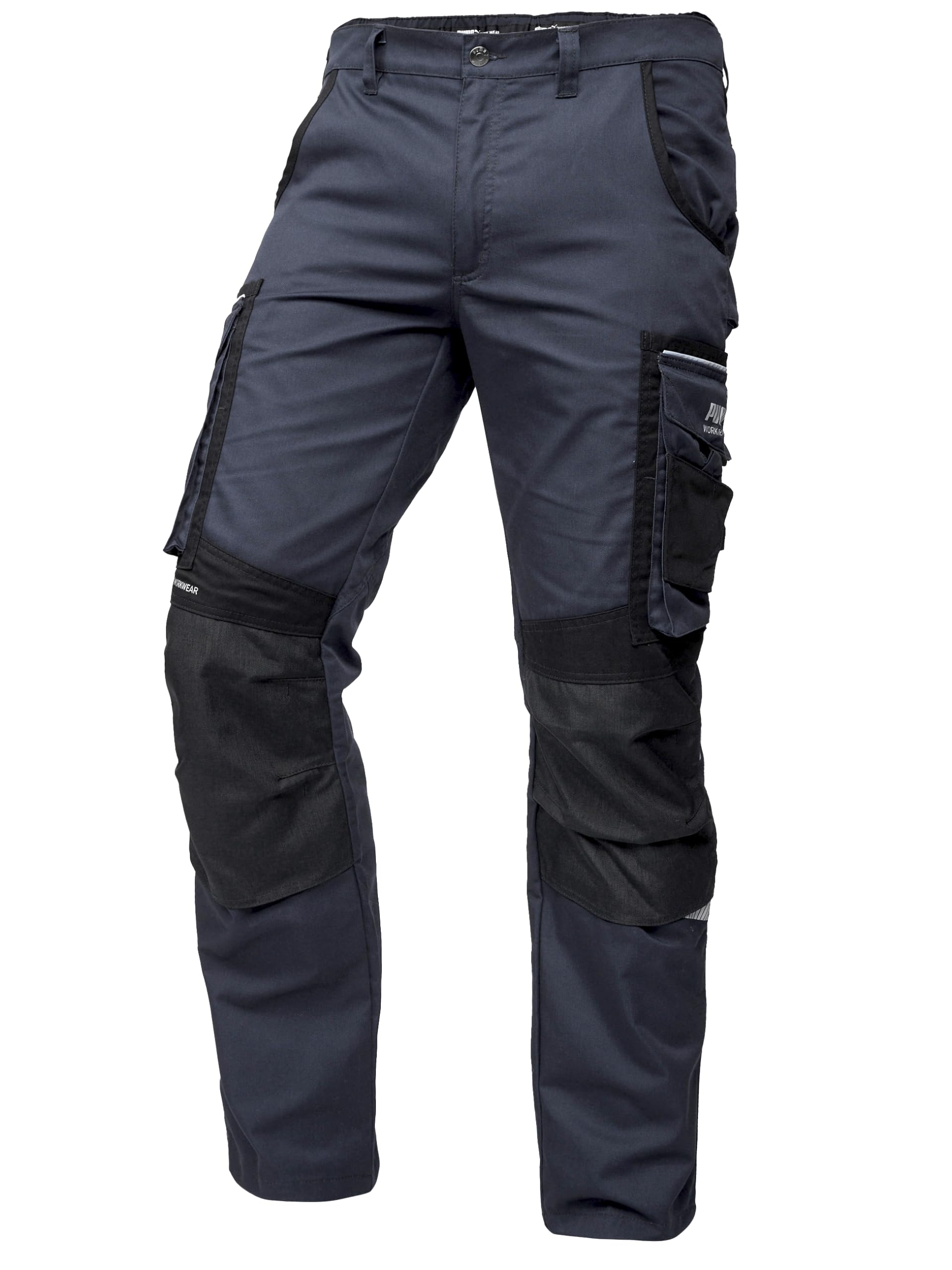 PUMA Work WEAR Premium damskie spodnie robocze z wieloma kieszeniami i dodatkowo wzmocnioną tkaniną nylonową - czarne, antracytowy/czarny, 44