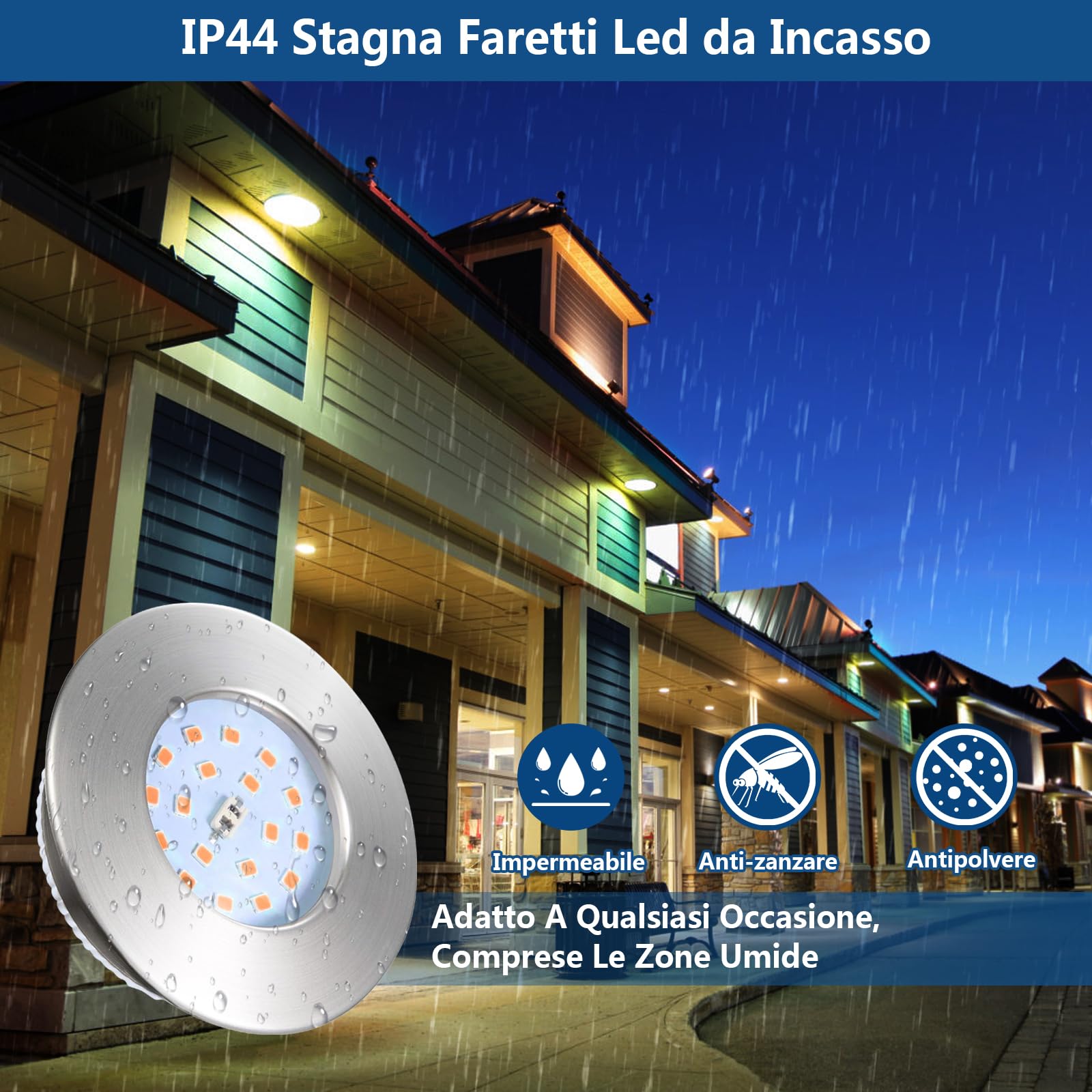 HiBay 10 Faretti Led da Incasso per Cartongesso 5W Ultrasottili Faretti Led Soffitto Incasso 500LM,3000K Bianco Caldo,220V Inox IP44,Diametro Foro Ø60mm per Bagno,Esterno