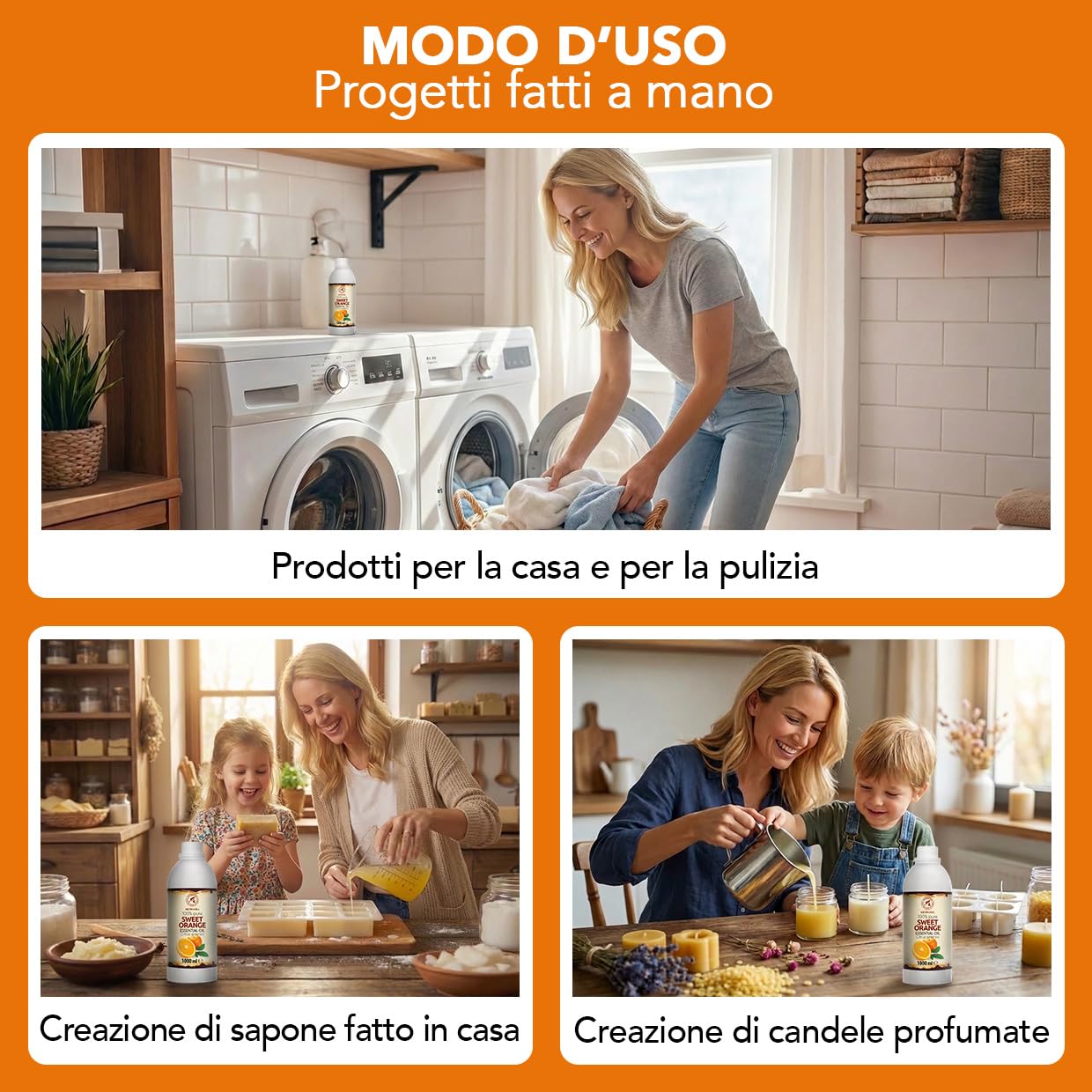 Olio Essenziale di Arancia Dolce 1000 ml - Citrus Sinensis - Naturale e Puro - Olio di Arancia per Diffusori - Profumi per la Casa - Saponi e Candele - Sauna - Aroma di Agrumi - Aromaterapia