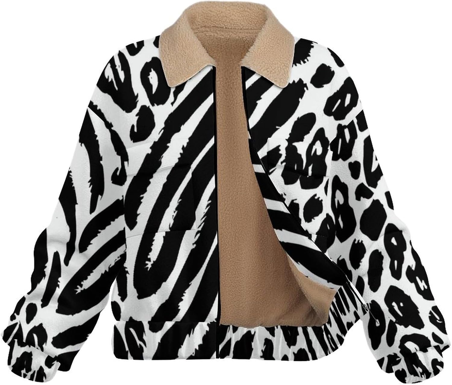 Women's Full Zip Soft Polar Fleece Jacket, Leopard Print Zebra Print Coat,Long Sleeve Comfortable Outerwear