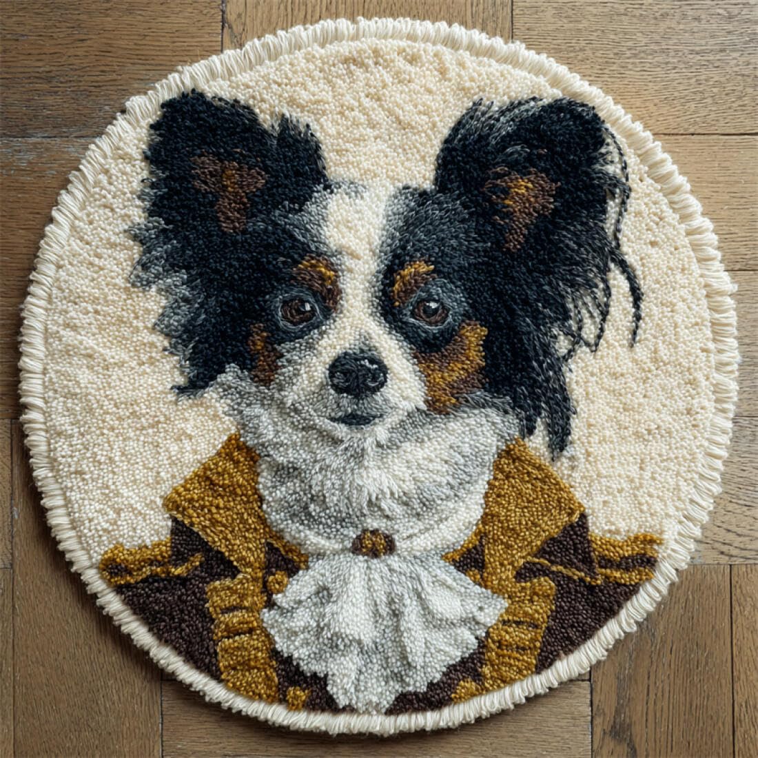 Rqwybcaxn DIY Rug Latch Hook Kits for Teens Animal Needlework Kit Dog in Clothes 80x80cm Round Tapestry with Crochet Hook Study Craft Gift