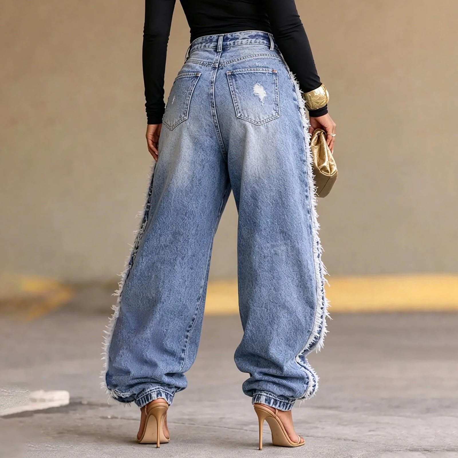 Jeans Donna Curvy Vita Alta Jeans Elasticizzati Casual Gamba Larga Pantaloni Denim Vita Alta Larghi Leggeri Tempo Libero Pantaloni Baggy Curvy Taglie Forti Y2k Streetwear Eleganti Wide Leg Vintage