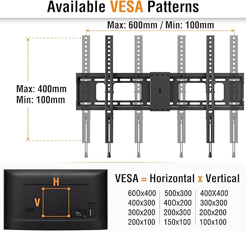 Miniatura 6 de ELIVED Soporte de pared inclinable para la mayoría de televisores de 37"-85" de hasta 132 libras, soporte de inclinación de perfil bajo para pernos