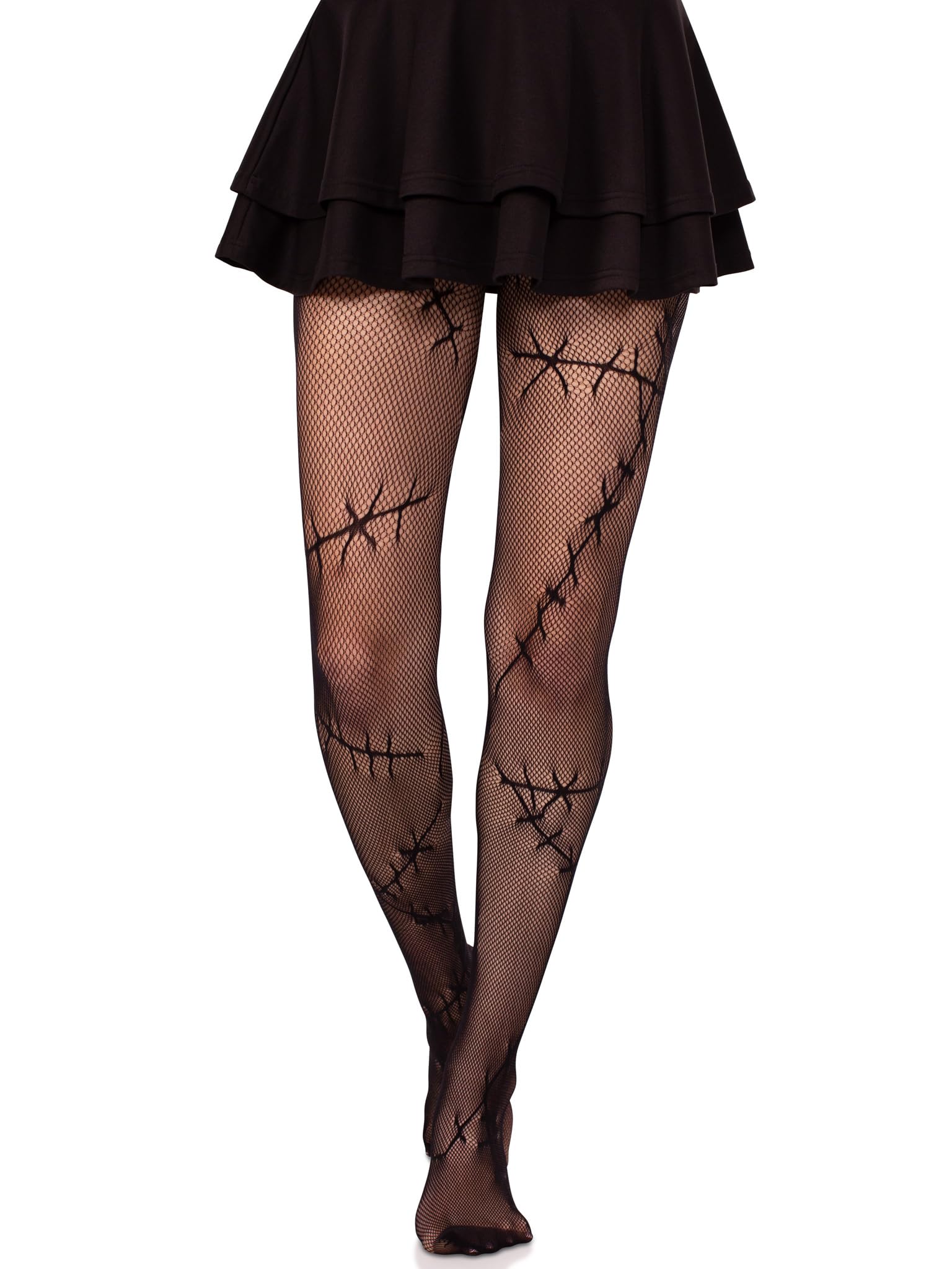 Leg Avenue Women’s Stitched Up Halloween Tights Goth Fishnets Alt Clothes Black Patterned Tights for Women, Black, One Size