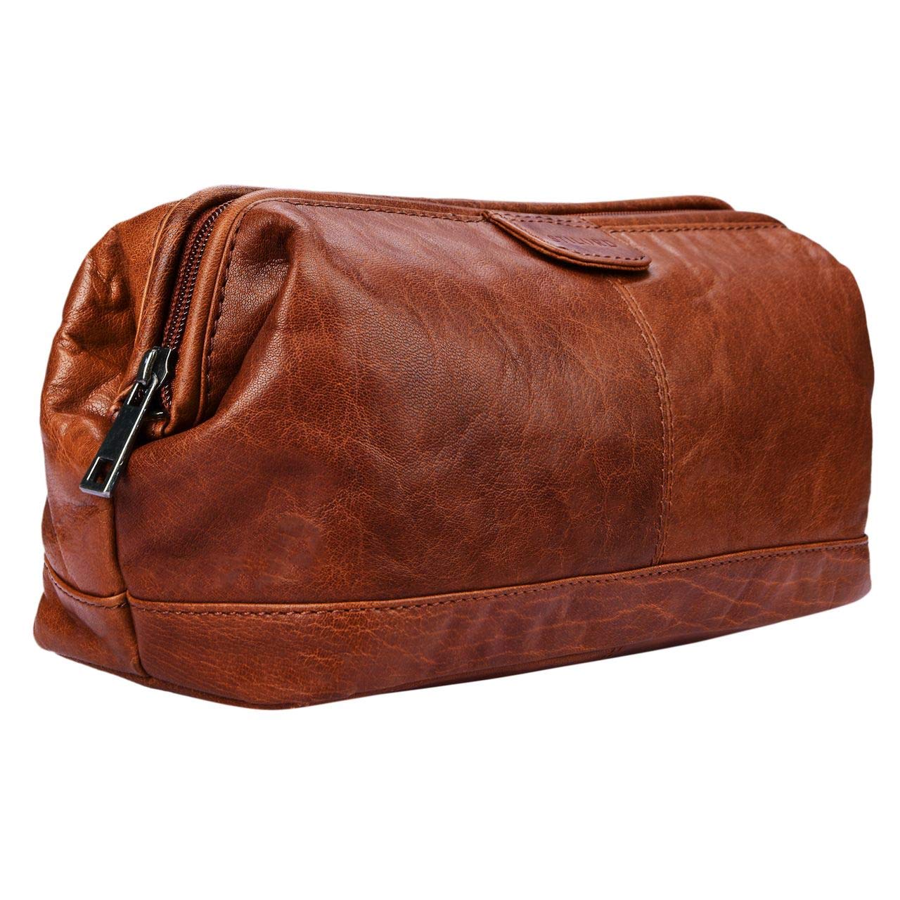 STILORD "Laurin" Beauty Case uomo in pelle Trousse da viaggio Porta trucco rigido Portatrucco Pochette vintage cuoio Colore:nero