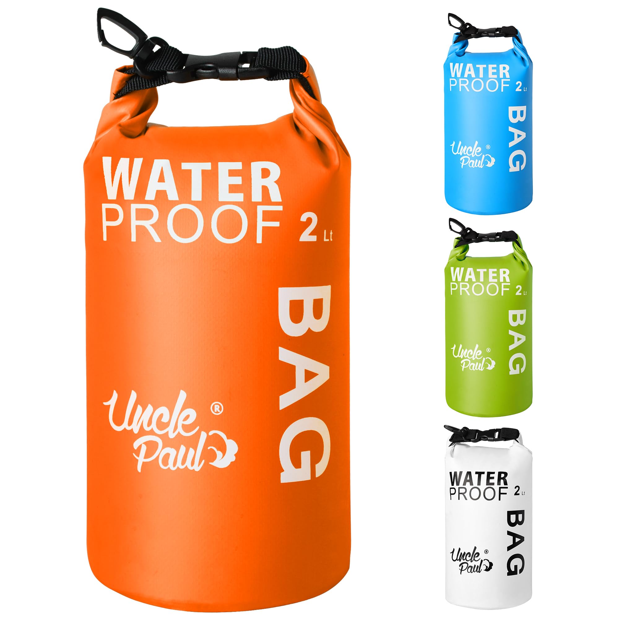 Uncle Paul Boat Dry Bags - Belongings Protection Waterproof Bag for Outdoor Drifting Boating Kayaking Fishing Rafting Swimming Camping Canoeing Surfing Mandarin Orange 2 Literes(0.4 UK gal)