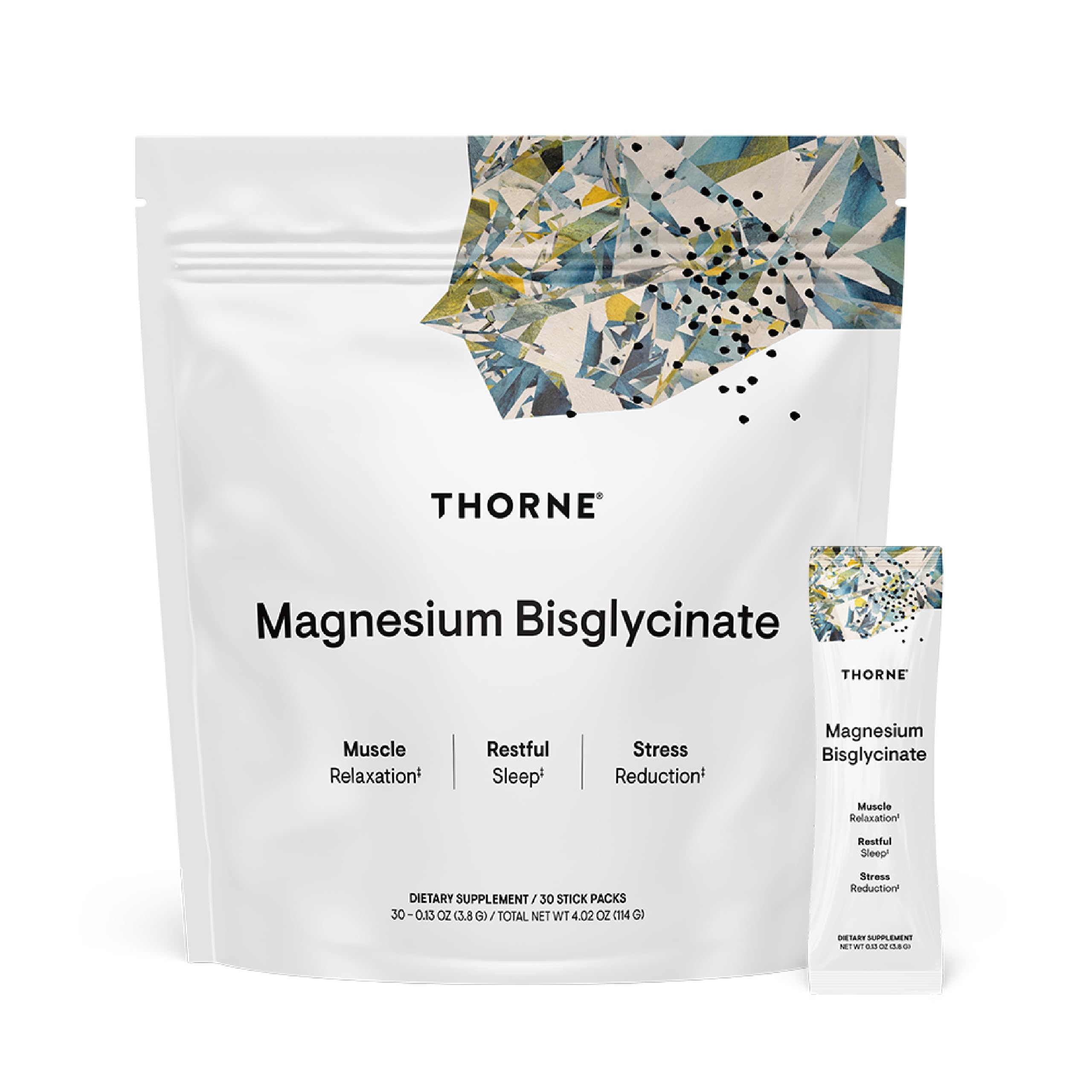 Thorne Magnesium Bisglycinate - Powdered Magnesium Formula - Support Restful Sleep, Muscle Relaxation, Heart Health, and Metabolism - NSF Certified for Sport - 30 Servings - 0.13 Oz per Stickpack 30 Servings (30 Stick Packs)