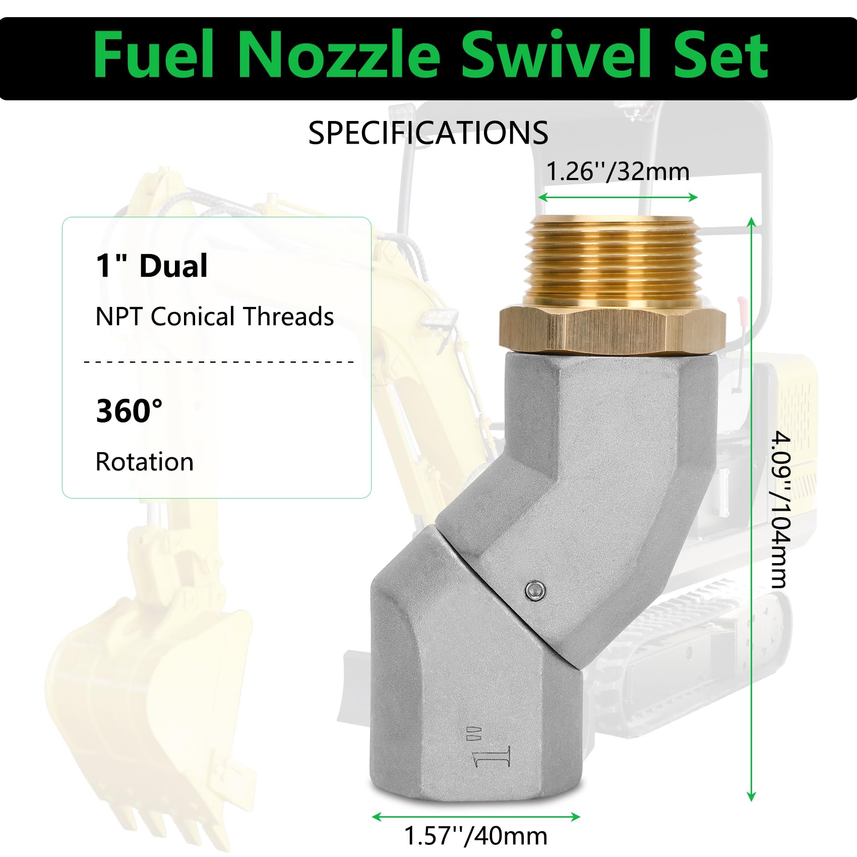 Azdele Boquilla de combustible de 1 pulgada con gancho y NPT Swievl verde apagado automático de 1-3/16 pulgadas (OD = 30 mm), clip abierto de sujeción de candado de 3 velocidades