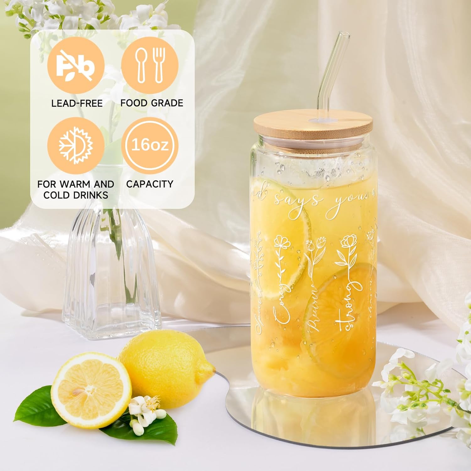 Christian Religious Gifts for Women, Birthday Gifts, Graduation Gifts for Her, Inspirational Bible Jar, Spiritual Religious Catholic Baptism Gifts, Gift Basket with 16 Oz Glass Cup, Makeup Bag - Image 3