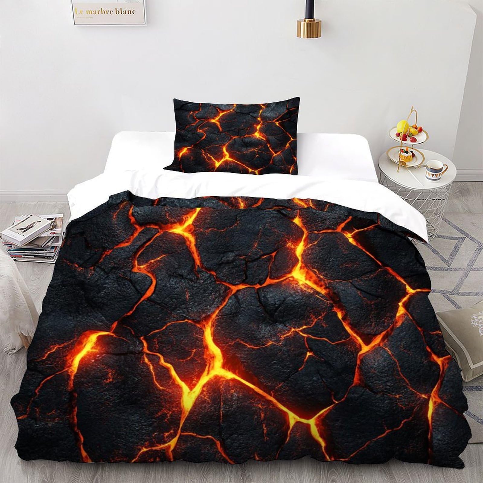 SHOVERKD Lava Rock Bedding Set 3D Design Magma Duvet Cover Set Chic Breathable Quilt Cover Suitable for Family, Couple, Children with Pillow Single（135x200cm）